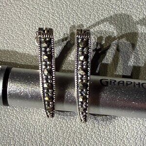 Silver Marcasite Hoops Oval Shape